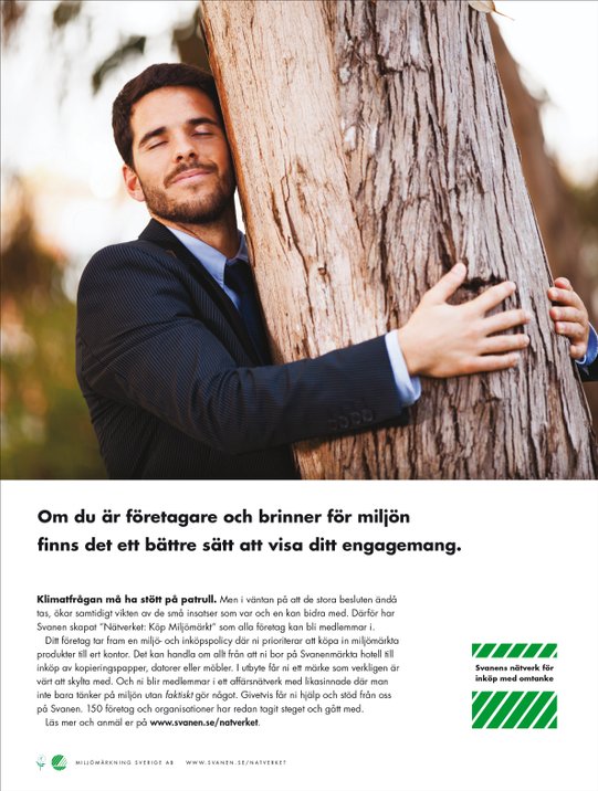Treehuggers annons för Svanen Miljömärkning